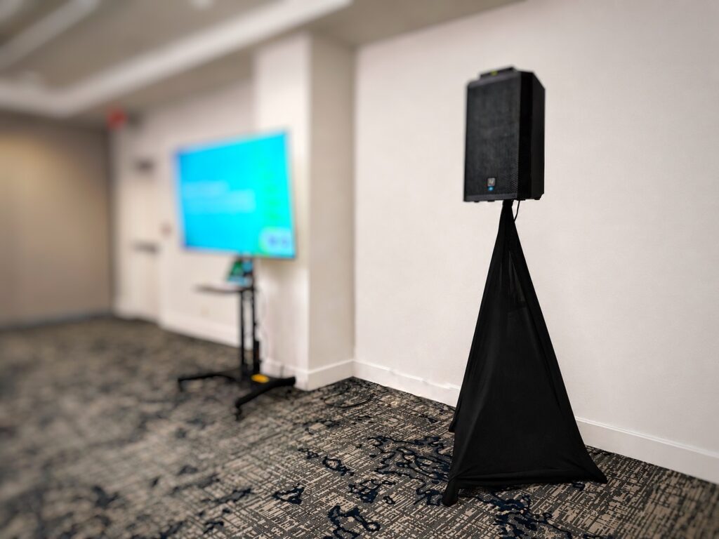 LGE AV Tech Setup in hotel meeting room for pharma dinner
